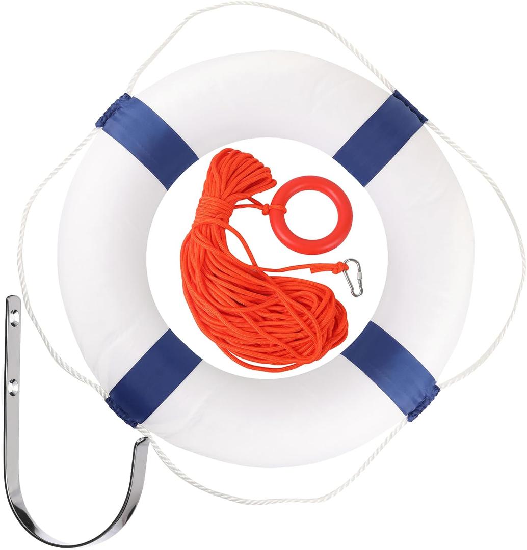 20/28 inch Foam Life Preserver Ring with 98.4 ft Floating Lifesaving Rope, Throwable Flotation Device, for Boat Safety Equipment