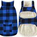Malier Classic Plaid Fleece Dog Coat Jacket with Pocket, Windproof Warm Dog Coat Vest Winter Pet Clothes Apparel for Small Medium Large Dogs (Blue, Medium)