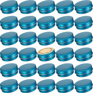 0.5 oz Screw Top Aluminum Tin Jar with Screw Lid and Blank Labels (Lake Blue - Pack of 32)