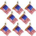 Watayo 8 PCS American Flag Glass Ornaments, Patriotic Glass Blown Flag Ornaments, 4th of July USA Flags Hanging Tree Decorations for Independence Memorial Veterans Day Decor