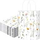 Marspark 24 Pcs Wildflower Paper Gift Bags for Wedding Bridal Baby Shower Engagement Birthday Party Supplies Floral Treat Bag with Handles Candy Goodie Bags for Guests, 8.3'' x 5.9'' x 3.1''