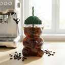 Glass Bear Cup,Bear Cup with Straw, 500ml Reusable Bear Glass Tumbler with Lid for Iced Coffee, Milk Tea, and Cocktails, Dishwasher Safe(Green)