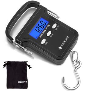 Etekcity Fishing Scale with Backlit LCD Display, 110lb/50kg Digital Electronic Hanging Hook Scale with Batteries and Carry Pouch Included, Black, Non-Slip Handle