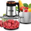 Food Processors, 5-Speed Electric Food Chopper with Vegetable Chopper & Meat Grinder - 2 Bowls (8 Cup Stainless Steel+8 Cup Glass), 300W, 2 Sets of 4 Bi-Level Blades for Vegetable/Fruits/Meat
