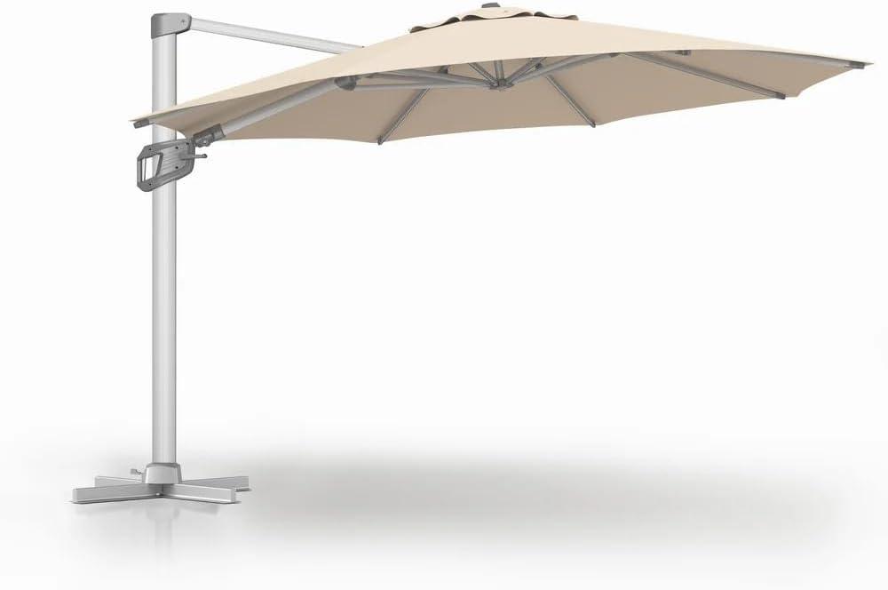 wikiwiki 11FT Cantilever Patio Umbrella, Offset Umbrella Outdoor Patio with 360 Rotation and Unlimited Tilting System, Heavy Duty Large Umbrella with Cross Base, Beige