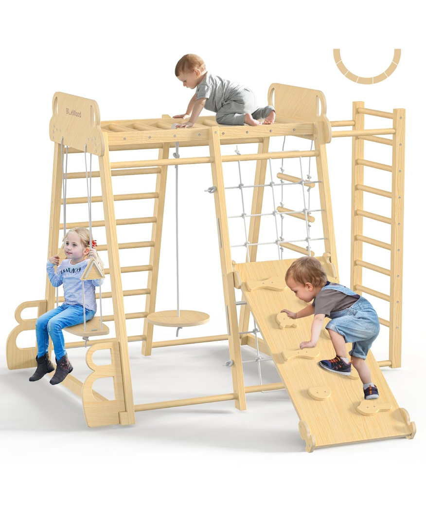 BlueWood Indoor Playground 9-in-1 Jungle Gym Kids Climbing Toys with 7in1 Climber Set