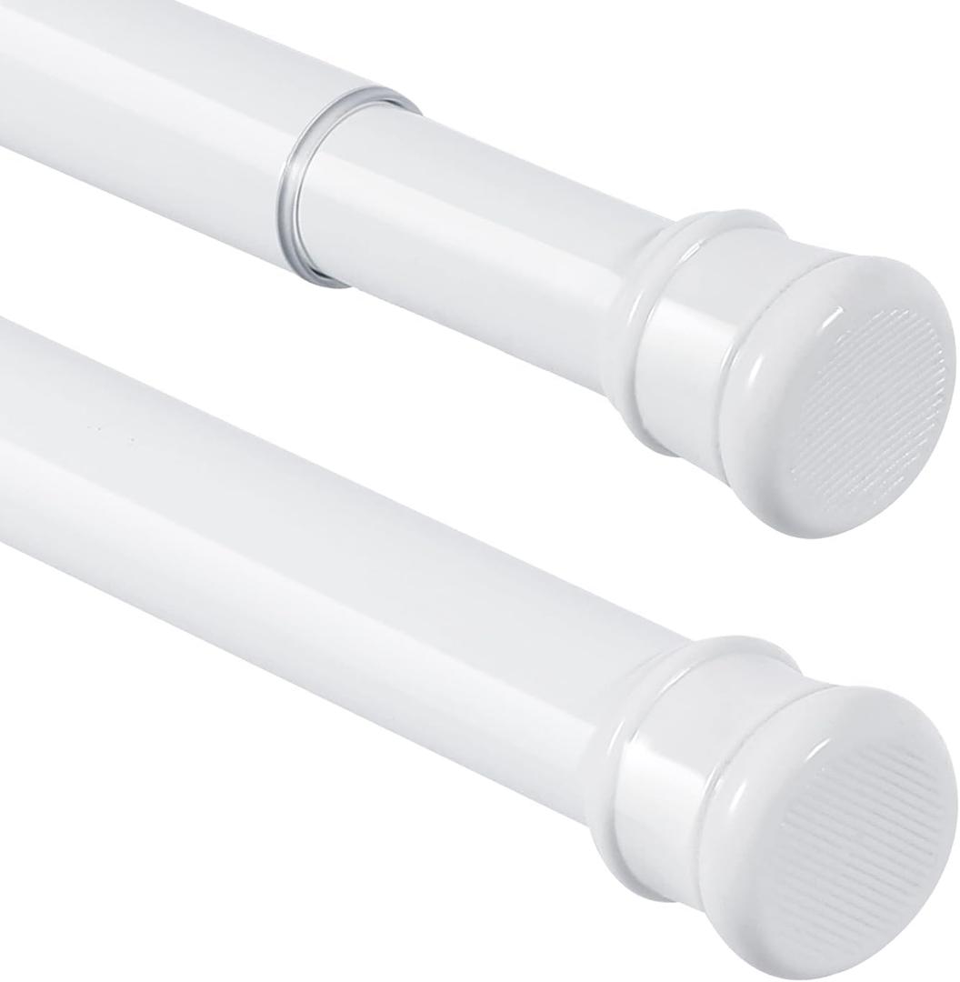 2 Pack Shower Curtain Rod 56-104 Inch, 1"Diameter Spring Long Adjustable Tension Curtain Rods for Bathroom Windows Closet No Drilling No Rust, White