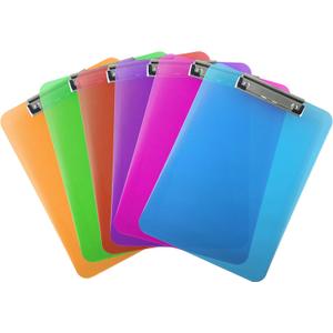 Trade Quest Plastic Clipboard Transparent Color Letter Size Low Profile Clip (Pack of 6) (Assorted)