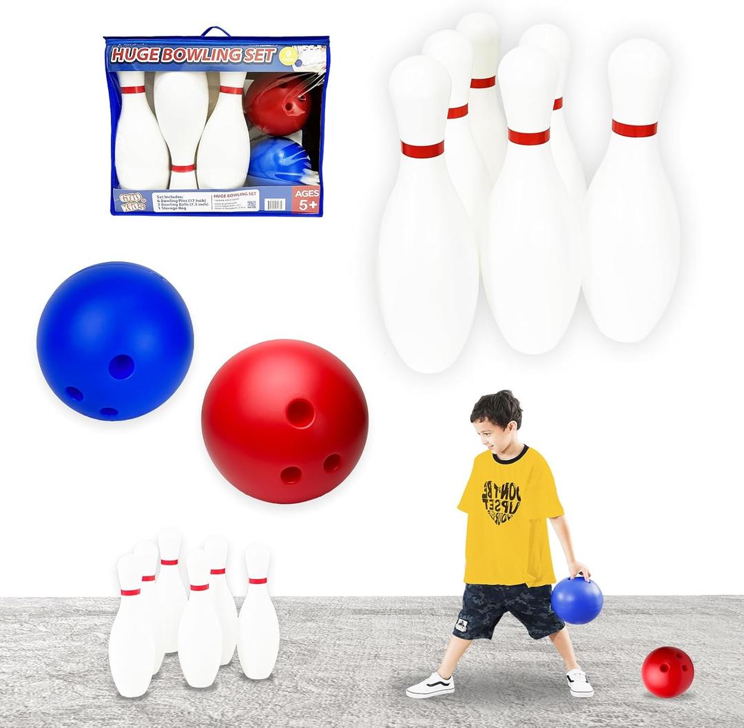 17 Inch Huge Bowling Set with Storage Bag 6 Giant Pins, Outdoor & Indoor Backyard Game for Kids, Family Party, Birthday Gift Ages 5+ 