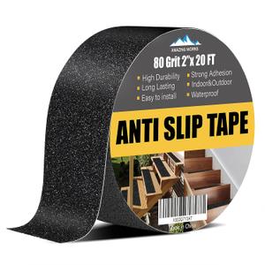 Amazing Works Grip Tape - Heavy Duty Non Skid Tape High Traction 80 Grit Non Slip for Stairs Outdoor/ Indoor, Waterproof Stairs Non Skid Treads, Durable Triple Layer Adhesive 2 Inch x 20 Ft - Black