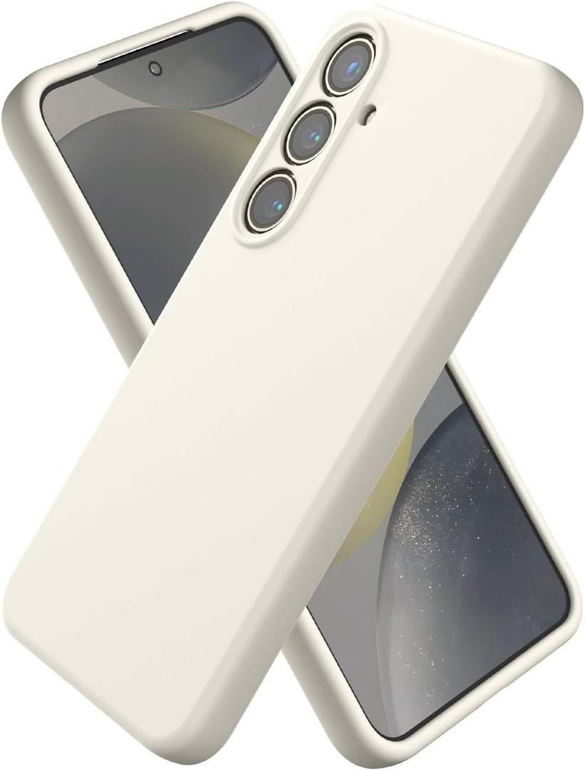 Silicone Case for Samsung Galaxy S25, Soft Slim Liquid Silicone Phone Case with Anti-Scratch Microfiber Lining, Camera Cover Protection with Cute Color Variety, Off White
