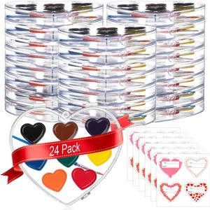 ARTLYMERS 5-Pack Watercolor Paint Set, 8Colors Heart Water Color Paint Sets for Kids with Paintbrush Washable, Valentines Gifts Art Supplies for Preschool Classroom Party Favor Prizes Exchange