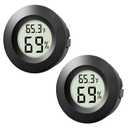 2-Pack Mini Hygrometer Thermometer Indoor Outdoor Round Humidity Meter, Small Digital LCD Monitor Thermometer Temperature Gauge Humidity Sensor () or () for Reptile Thermostat, Jars