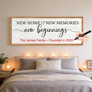 Foutcheou New Home New Memories New Beginnings Wall Decor 32x12 Wood