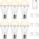 RELAMPBOL 6 Pack Rechargeable Emergency Light Bulbs with Remote Timer and 3 Color Temperatures, Battery Backup Bulb for Sconces and Lamps - Dimmable 9W Power Outage Blackout LED Bulbs