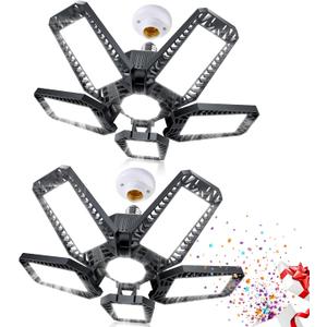 LED Garage Lights 2 Pack - 160W 16000LM 6500K Garage Lights Screw in LED Garage Ceiling Lights with 5+1 Deformable Panels, Garage Lights Ceiling LED for Garage, Workshop, Basement Support E26/ E27