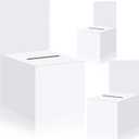3 Pcs Raffle Boxes Ballot Box for Fundraising, 6 x 6 x 6 Inch Cardboard Box with Slot for Ticket and Removable Header Donation Boxes for Collecting Business Card Voting Contest(White)