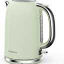 Electric Tea Kettle for Boiling Water, Wide Open Lid Stainless Steel Water Boiler, 1500W/1.7L for Coffee/Tea Brewing, Auto Shut Off & Boil Dry Protection, Cordless Swivel Base & LED Indicator, Green (1.8 Quarts)