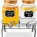 Drink Dispenser, 2PCS 1 Gallon Glass Drink with Stand for Parties (Double, with Stand)