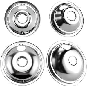 4 Pack GE68C Chrome 2 x 6inch, 2 x 8inch Burner Drip Pan Bowls by PANDEELS- Fit for GE Stoves and Hot-point Electric Ranges - Drip Pans Set (Silver)