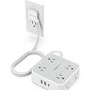 Surge Protector Flat Extension Cord Flat Plug Power Strip, 8 AC Outlets, 3 USB Charger(1 USB C Port) 3-Sided Outlet Extender, 5 Ft, 900 Joules Protection, Office Supplies, Dorm Room Essentials, Grey
