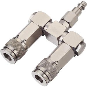 FIXSMITH Air Hose Connector- 2 Way Air Hose Splitter, 1/ 4 In NPT, Air Compressor Accessories Fittings, Swivel 360 Degrees Connectors