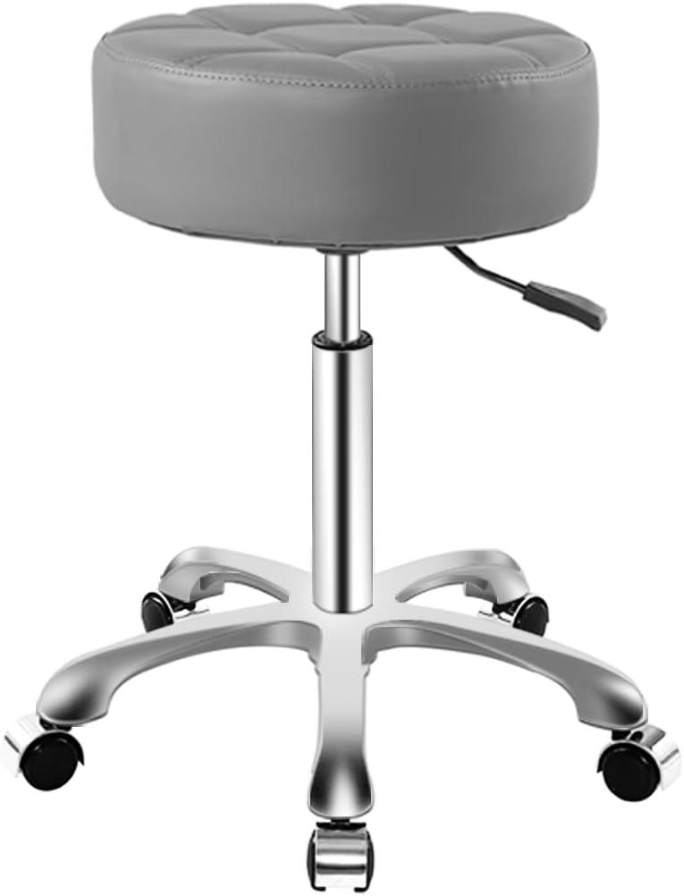 Rolling Stool with Wheels, Thick Cushion Heavy Duty Esthetician Hydraulic Chair Stool for Work Medical Tattoo Salon Office (Grey)