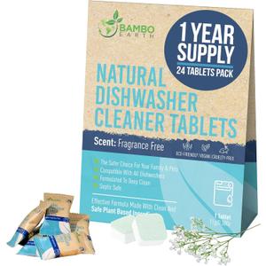 Natural Dishwasher Machine Cleaner Tablets - Plant Based Alternative Refill Dishwashing Detergent Tabs - Eco-Friendly And Plastic Free Way For Clean Dishwasher - 24 Pack Refills Dish Washer Soap Pods
