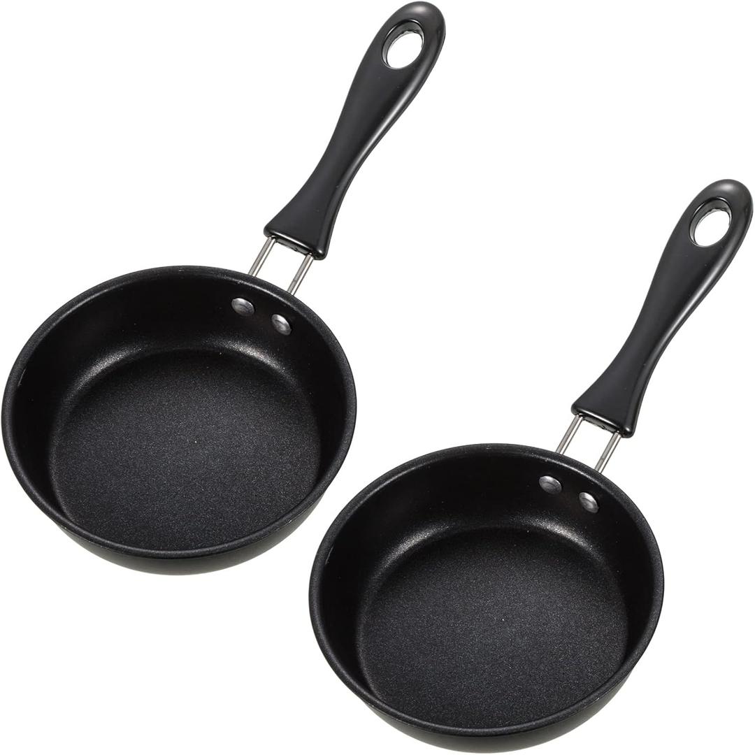 Tessco for you 2 Pieces One Egg Frying Pan, Mini Induction Frying Eggs Skillet, 4.7 Inch Round Mini Non Stick Fry Single Pan with Heat Resistant Handle Portable for Stove Gas Induction Hob