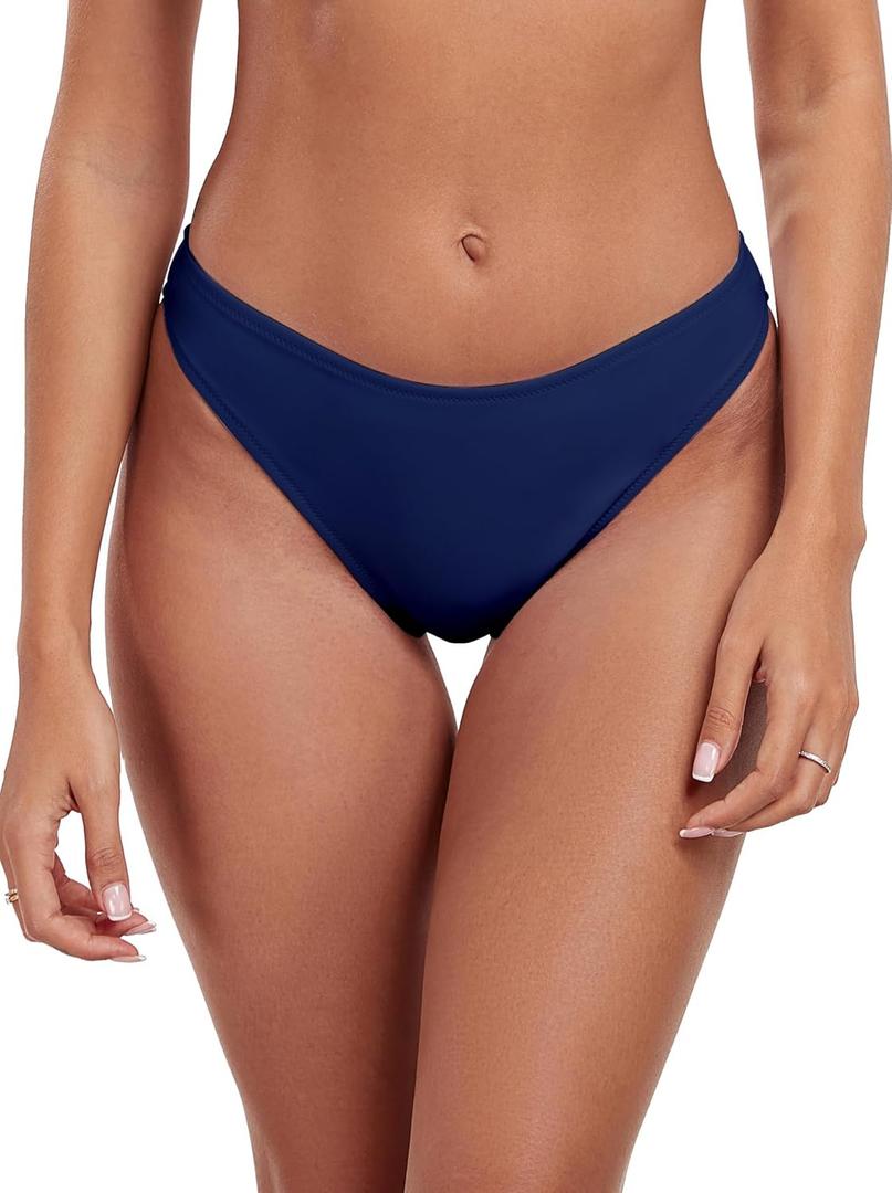 Ocean Blues Women's Cheeky High Leg Bikini Bottom Mid Rise Swim Bottom (Medium)