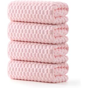 REDKISS 4 Pack Pink Microfiber Bath Towels - Extra Large Waffle Towels Set for Bathroom, Super Absorbent Towel Set of 4 Lagre, Quick Dry Bathroom Towel for Spa, Gym,Travel, Lint Free, Ultra Soft