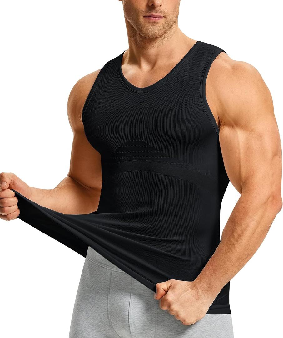 Nebility Shapewear Mens Compression Shirt Body Shaper Slimming Undershirts Sports Vest V Neck Sleeveless Workout Tank Tops (Black, XL)