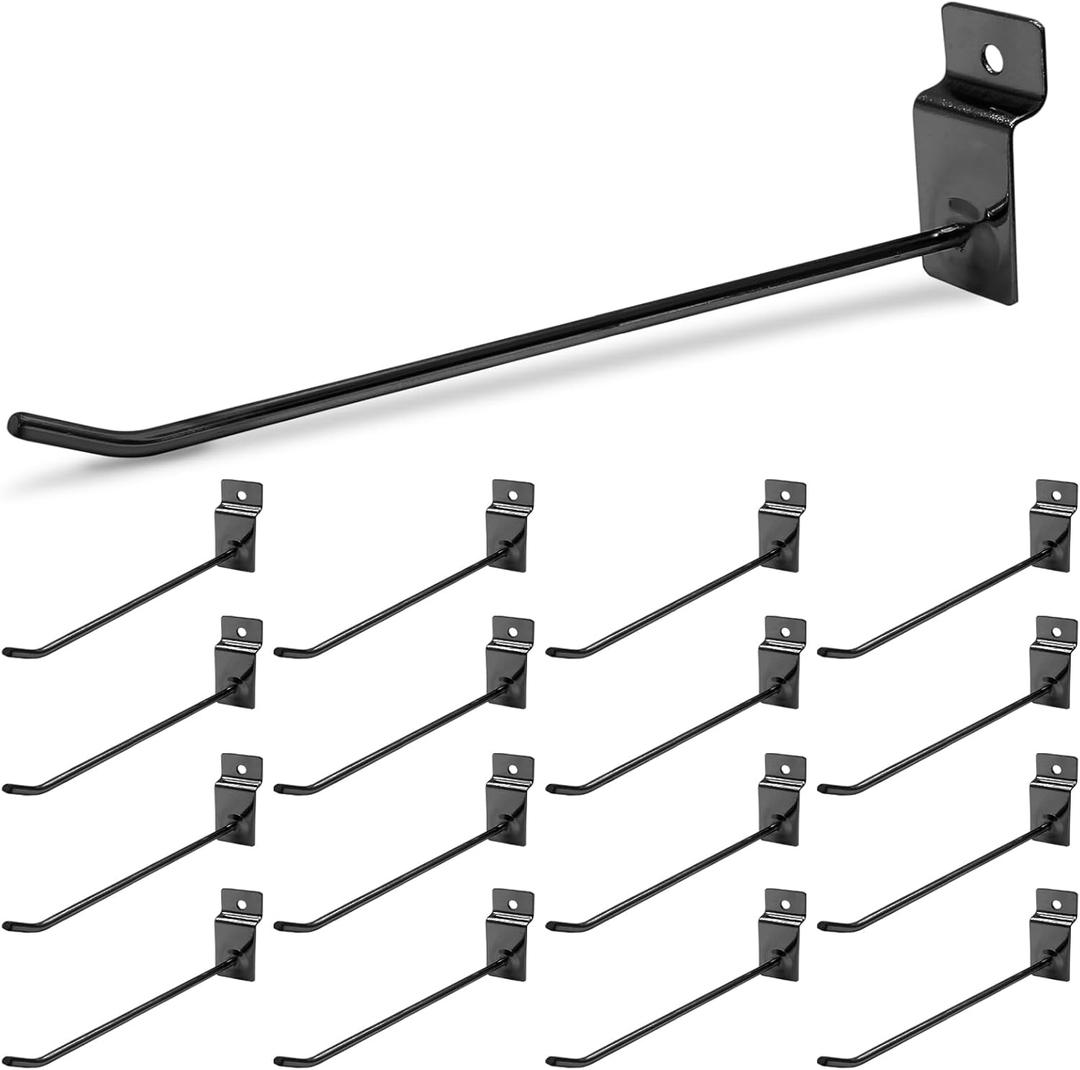 30Pcs Black Slatwall Hooks 10 Inch Panel Hooks, Metal Display Hooks Wall Hanging Hook Heavy Duty Slatwall Accessories Hanger for Retail Garage
