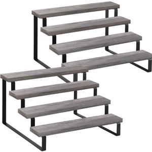 YINMIT Wooden Display Riser Stand, Tiered Perfume and Cologne Organizer Stand, 4 Tier Spice Rack Organizer, Rustic Display Shelf for Candles (4 Tier,2Pack,Grey)