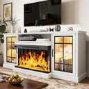 MXV 70'' Fireplace TV Stand, Farmhouse Entertainment Center with 3 Sided Glass TV Stand, Modern Media Console Table with Storage Drawers & Cabinets with LED Flame and Lights for Living Room, White