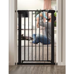 BABELIO 36" Tall Narrow Baby Gate, 26-28.5" Auto-Close Metal Pet Gate for Small Stairs/Doorways/Hallways, NO Drilling Pressure Mounted for Child and Pets, NO Extensions, Black