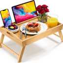 Bed Table Tray with Folding Legs, Laptop Holder and Handles - Breakfast Tray Bamboo Bed Tray for Eating, Sofa, Bed, Food Trays for Eating on Couch, Snacking and Working