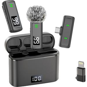 Wireless Lavalier Microphone for iPhone 17/16/15 Android - Mini Phone Microphone Clip on Lapel Mic with 35H Charging Case for Video Recording TikTok YouTube, 75Ft Transmission