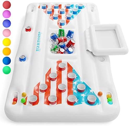 Jasonwell Pool Toys Games Floats - Adult Pool Pong Table Game Float with Cooler Cup Holders and 8 Balls Floating Pong Toss Party Games Water Toys Inflatable Lounge Raft Pools Accessories for Adults