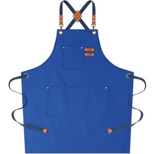AFUN Chef Aprons for Women Men with Oversized Pockets, 12-Ounce Cotton Canvas Cross Back Water Repellent Apron (Royal Blue)