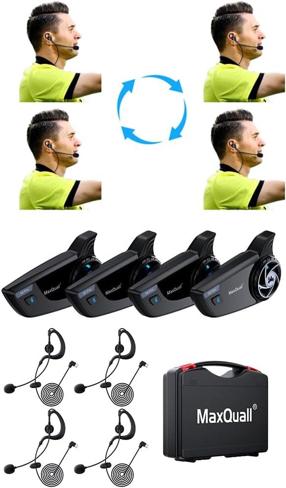 2~8 Person Referee Headset, Ref Communication System for Football Soccer Handball Fishing ATV (4S8 Pro(Model 1 Overhook Earphone))