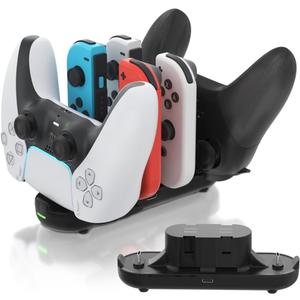 Switch Controller Charger for Nintendo Joy con Charging, Joy-con Charging Dock, 6 in 1 Switch Controllers Charge Dock Station Compatible Nintendo Switch/Pro Controller with Charger Cable & Indicator