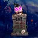 HUYIENO Solar Halloween Decoration Graveyard Tombstone Solar Garden Lights Resin Material for Halloween Party Decorations Outdoor Lawn Walkway Decor-Hat