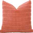 OTOSTAR Corduroy Decorative Throw Pillow Covers 24x24 Inch Super Soft Boho Striped Square Pillow Covers Case Modern Cushion Covers for Sofa Couch Bedroom Car Decor Coral