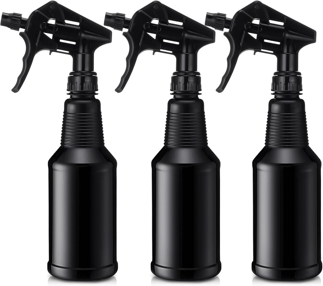 Honeydak 3 Pack Plastic Spray Bottles Black 17 oz Heavy Duty Opaque Spray Bottles UV Light Blocking Refillable Reusable Leak-proof Sprayers for Cleaning Solution Kitchen Garden Home Plant