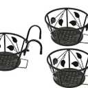 Iron Art Metal Railing Flower Pot Hanging Basket for Indoor Pot Holder Hanger 3 Pack Outdoor Plants Perfect for Porches and Patio Decor Leaf Pattern (Black)