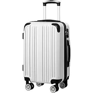 Coolife Luggage Expandable (only 28") Suitcase PC+ABS Spinner 20in 24in 28in Carry on (White Grid New, L(28in))