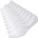 WANDER No Show Socks 10 Pack Cotton Non Slip Low Cut Invisible Loafer Socks Men&Women Boat Liner(10 Pairs White, Sock Size:12-14)