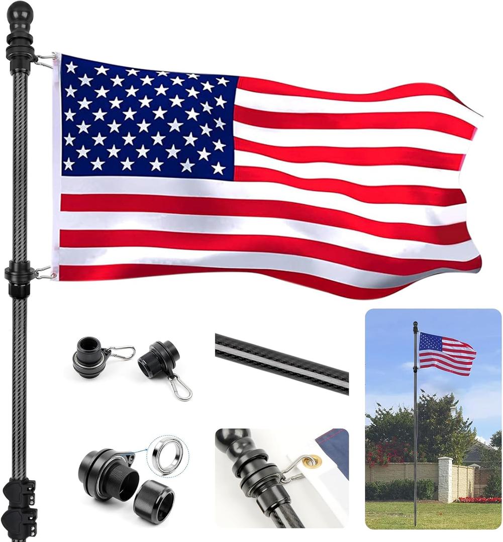 HIBLE Carbon Fiber Flag Pole for Outside, 1-1.25 Inch 12 Foot Telescoping Outdoor Flag Pole, High Wind Flag Pole for House Ground (No Bracket and Flag) (Black)