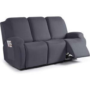 TAOCOCO Recliner Sofa Slipcover, 3 Pieces Polyester Fabric Stretch Sofa Covers for 3 Seat Reclining Couch, Soft Washable Furniture Protector with Pockets (3 Seat, Dark Gray)